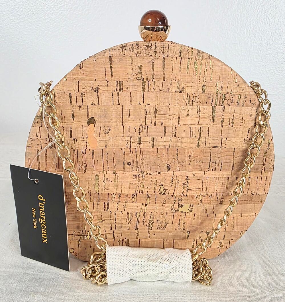 d'margeaux Cork Crossbody Chain Strap Fashion Shoulder Bag or Clutch NWT Gold